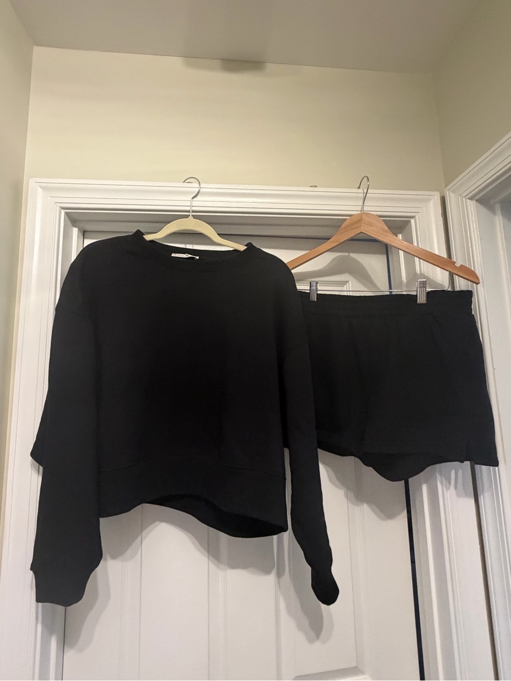 Zenana Outfitters Black Crewneck Sweater and Shorts Set